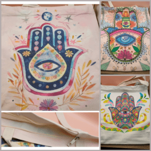Shopper Bag Em Tecido Com Fecho Mão Hamsa (Mão de Fátima)