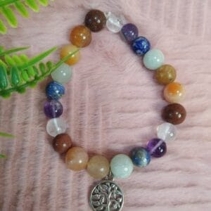 Pulseira 7 Chakras com pendente Árvore da Vida 8-10mm