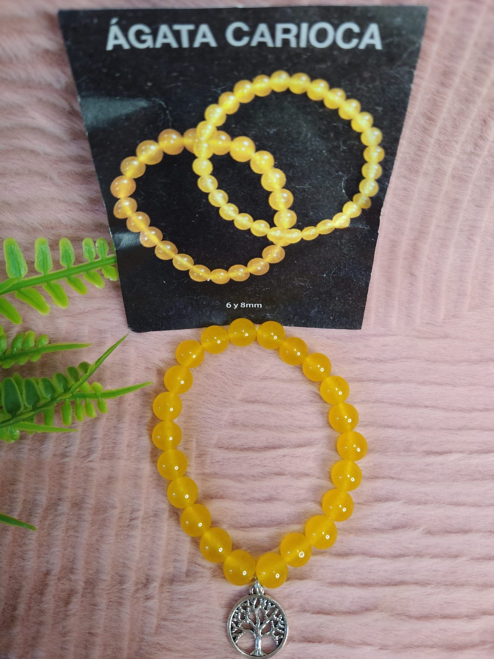 Pulseira Ágata Carioca com Pendente Árvore da Vida 8mm