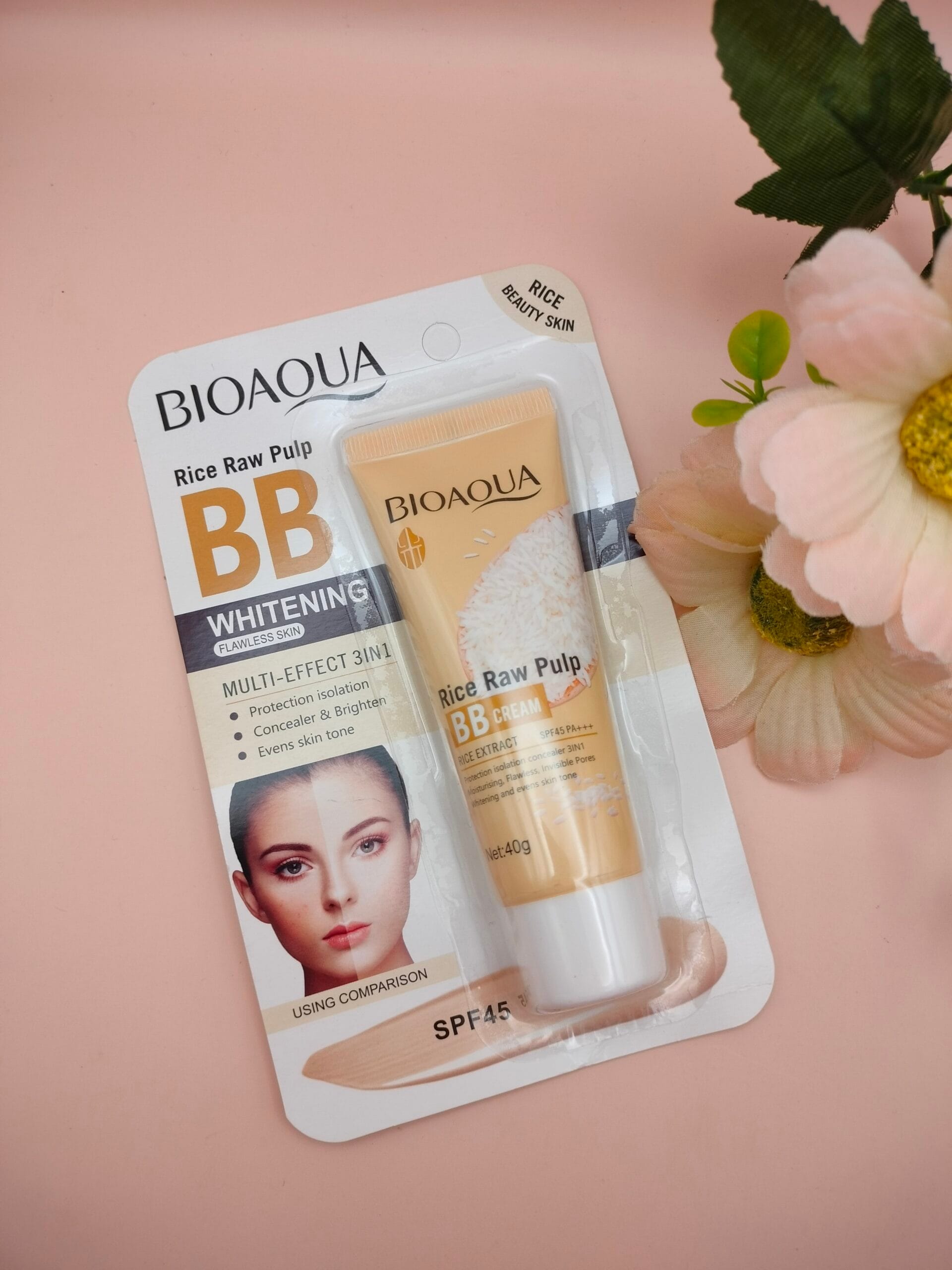 BB Cream Clareador Bioaqua Rice Raw Pulp - 3 em 1 com FPS 45 - 40gr