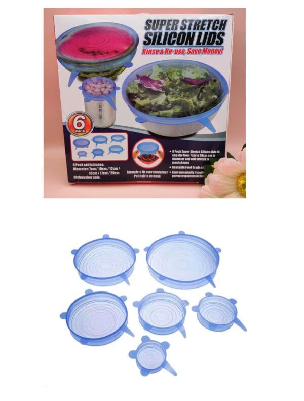 Kit 6 Tampas de Silicone Super Stretch – Reutilizável, Ajustável e Ecológico