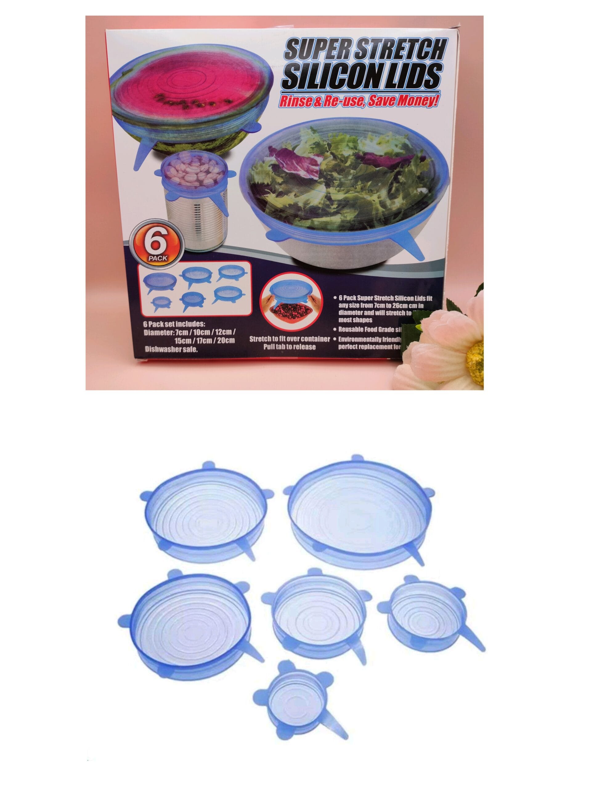 Kit 6 Tampas de Silicone Super Stretch – Reutilizável, Ajustável e Ecológico