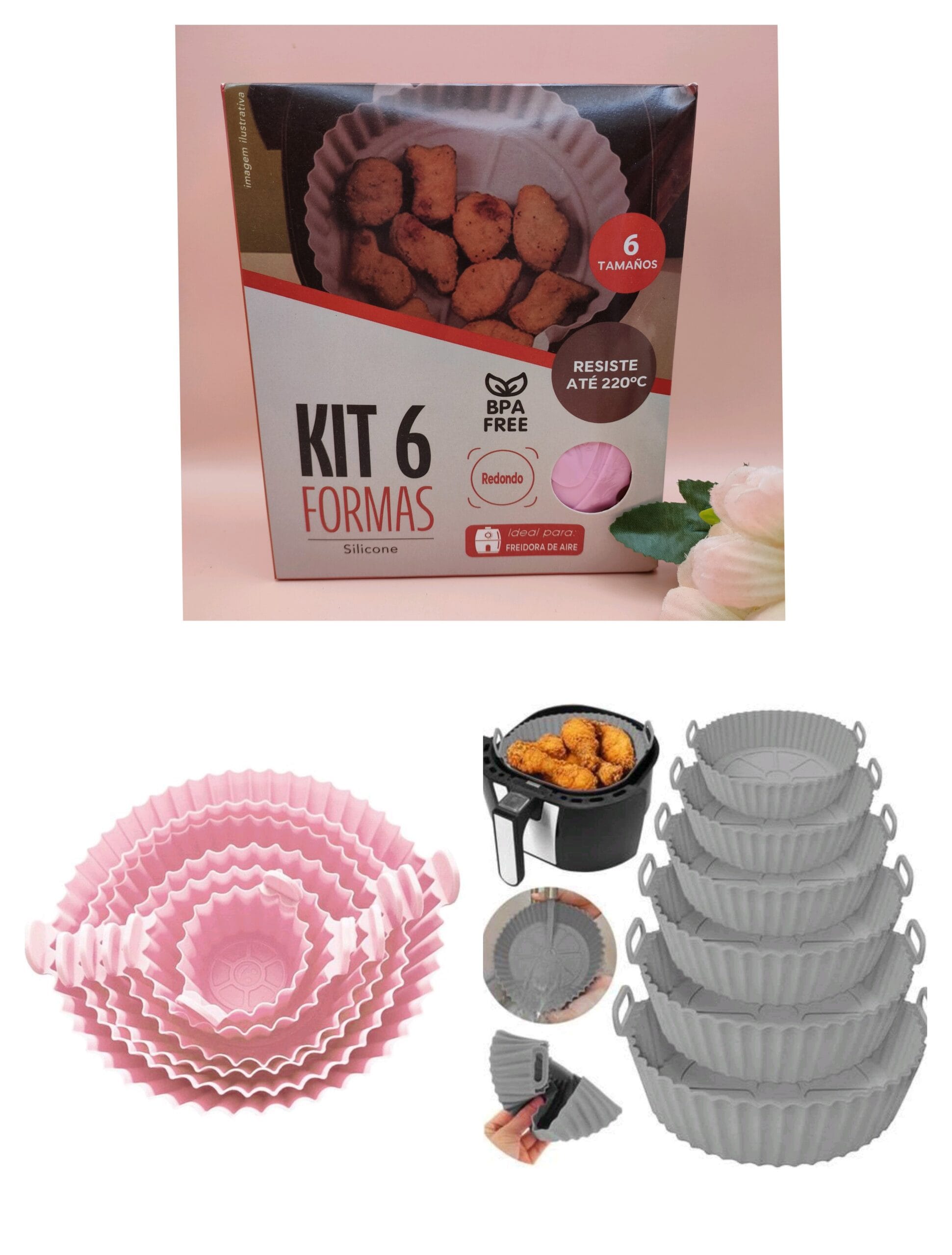 Kit 6 Formas de Silicone Reutilizáveis – Ideal para Airfryer