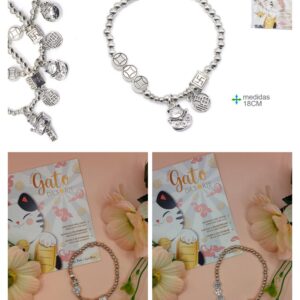 Pulseira Gato da Sorte Ajustável Prateada